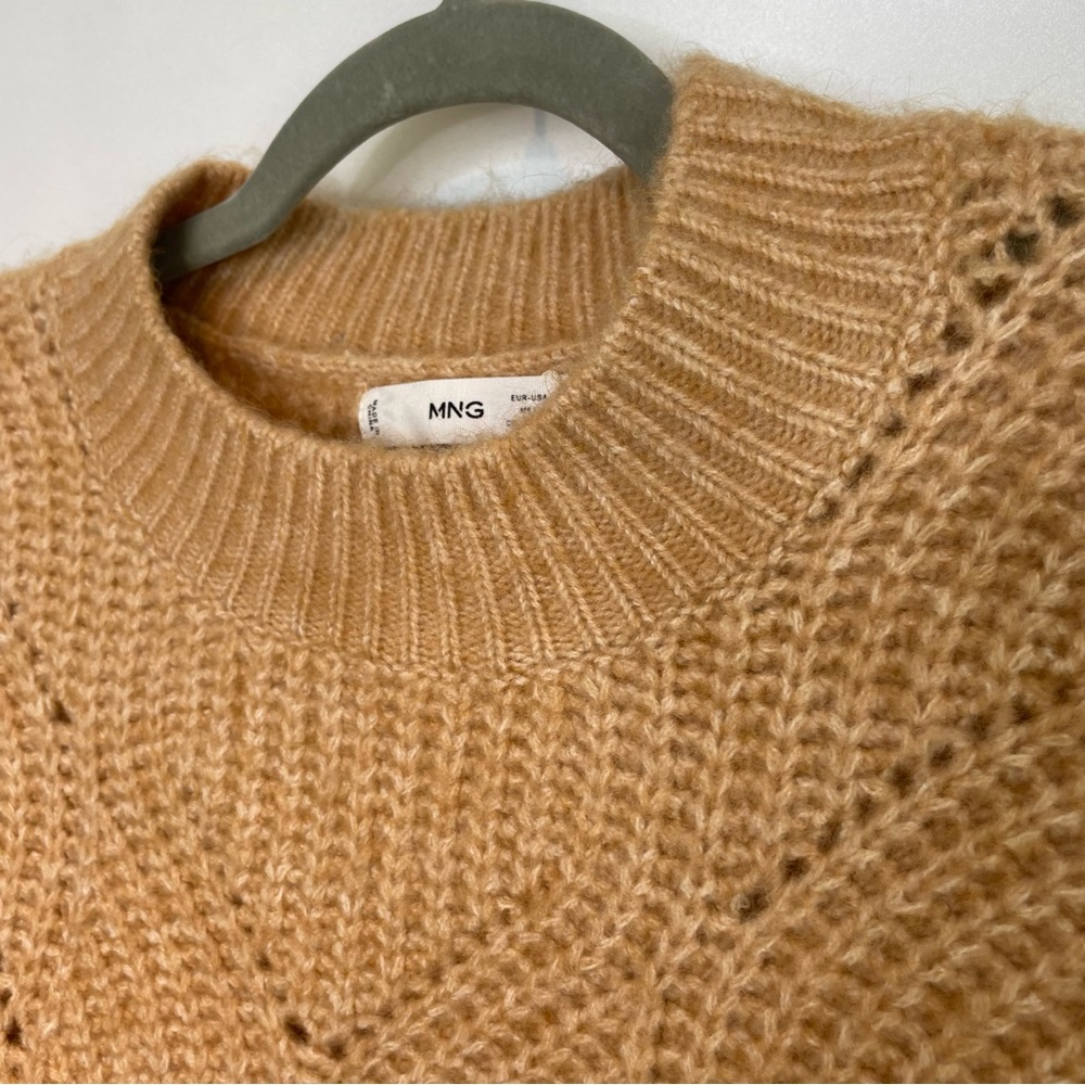 NWT Mango Contrasting Knit Sweater‎ Camel Large - Picture 6 of 13